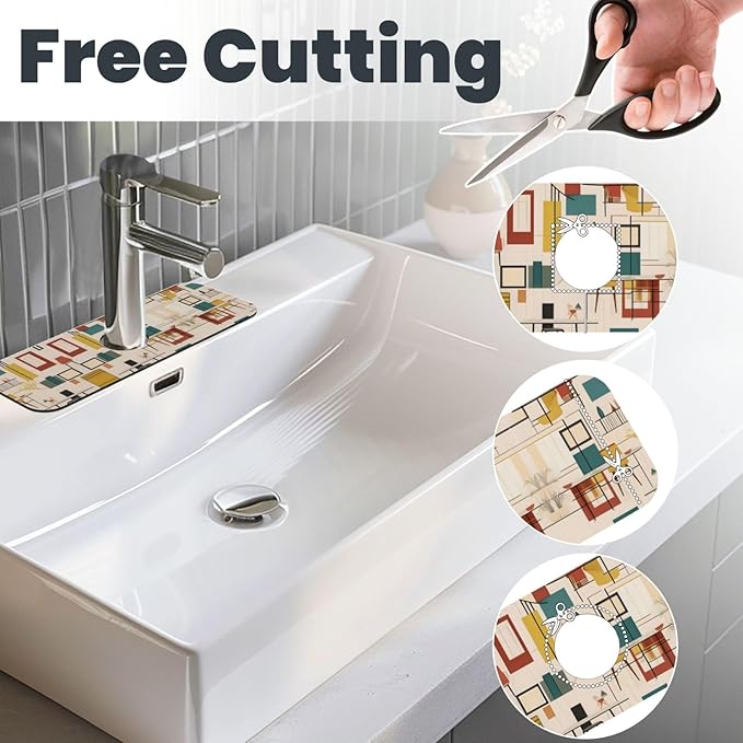 Mid Century Modern Printed Faucet Absorbent mat, Suitable for bathrooms, Kitchens, and Other Sink Areas.