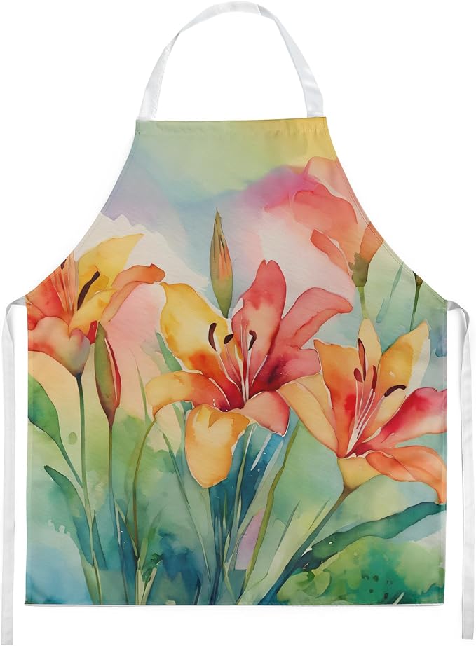 Caroline's Treasures Lilies in Watercolor Apron Cooking Kitchen Server Baking Crafts Gardening for Adult Women Men, Unisex, Large, Multicolor