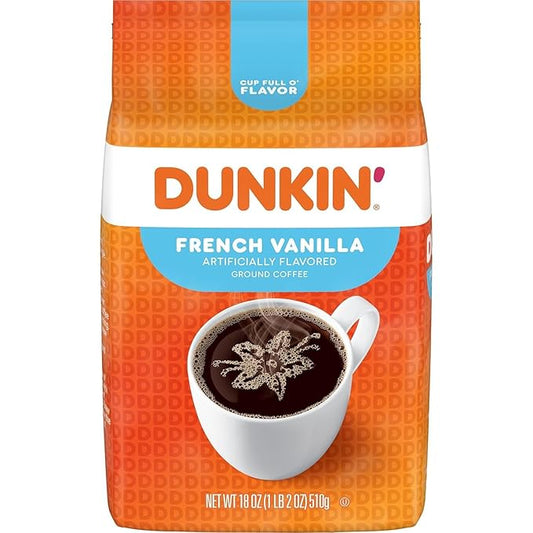 Dunkin' French Vanilla Flavored Ground Coffee, 18 Ounce (Packaging May Vary)