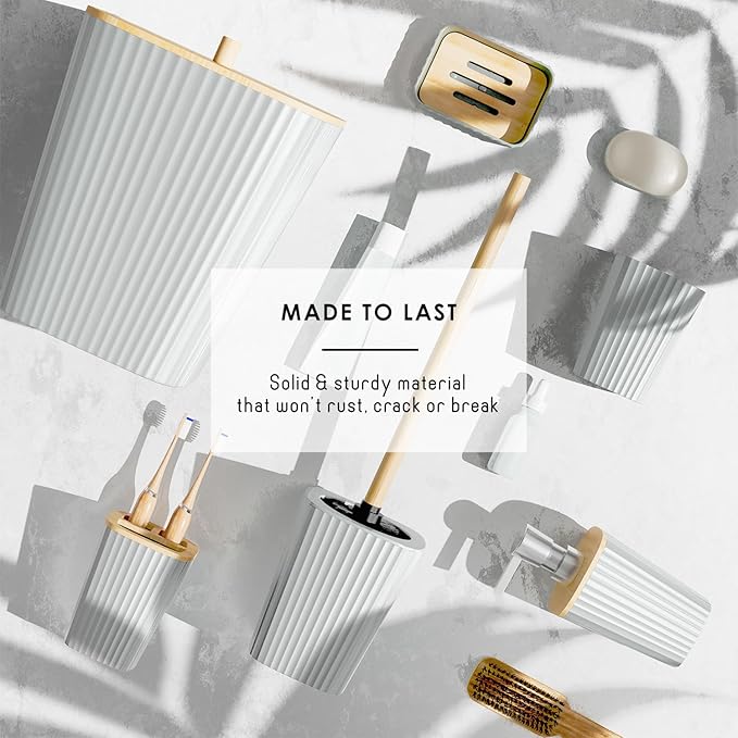 Clara Clark Bathroom Accessories Set - Bathroom Set, Bathroom Sets with Shower Curtain and Rugs, Shower Curtain Set with Bathroom Trash Can - White - 22PC
