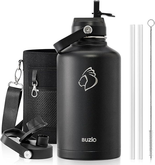 BUZIO Vacuum Insulated Stainless Steel Water Bottle 64oz (Cold for 48 Hrs/Hot for 24 Hrs) BPA Free Double Wall Travel Mug/Flask for Outdoor Sports Hiking, Cycling, Camping, Running