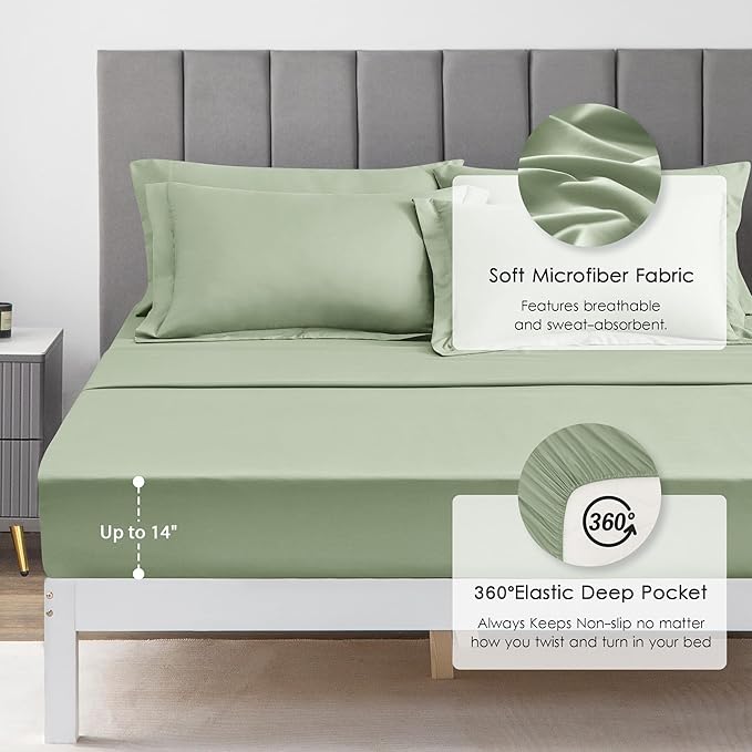 Love's cabin Queen Comforter Set Sage, 7 Pieces Queen Bed in a Bag, All Season Bedding Sets with 1 Comforter, 1 Flat Sheet, 1 Fitted Sheet, 2 Pillowcase and 2 Pillow Sham | Soft, Breathable, Lightweight, Comfortable