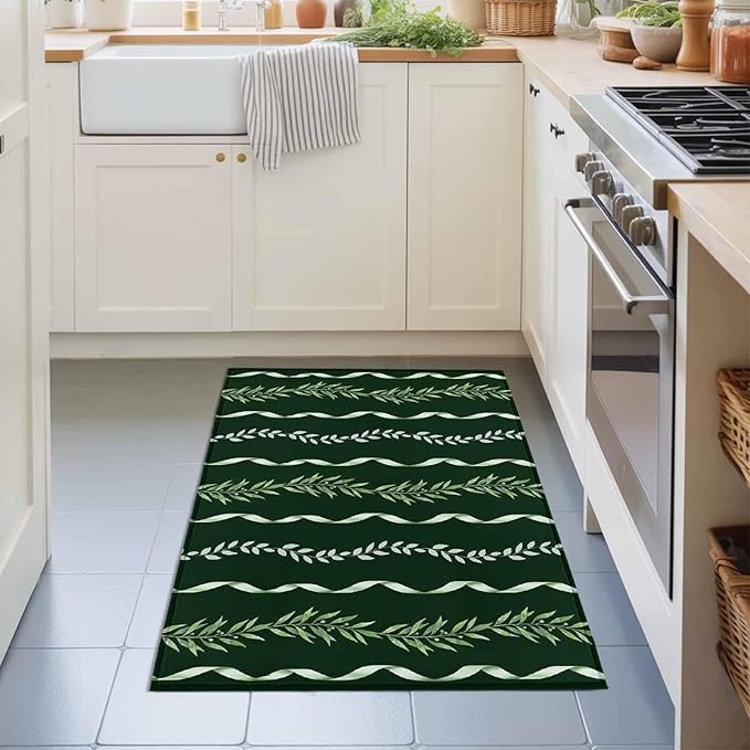Area Rug 2x3ft, Botanical Leaves Green Ribbons Washable Rugs for Living Room Bedroom, Summer Foliage Plant Soft Non-Slip Area Rugs Rectangle Floor Carpet for Dining Room