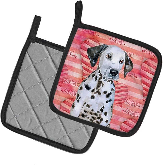 Caroline's Treasures BB9795PTHD Dalmatian Puppy Love Pair of Pot Holders, Red Kitchen Heat Resistant Pot Holders Sets Oven Hot Pads for Cooking Baking BBQ, 7 1/2 x 7 1/2