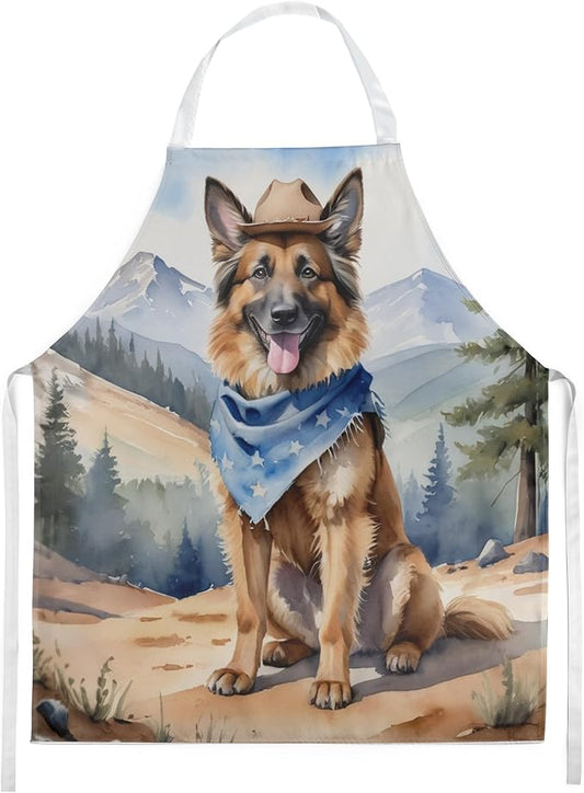 Caroline's Treasures Belgian Tervuren Cowboy Welcome Apron Cooking Kitchen Server Baking Crafts Gardening for Adult Women Men, Unisex, Large, Multicolor
