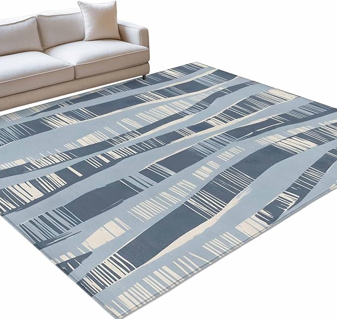 Area Rug 4x6ft, Navy Blue Ocean Waves Coastal Horizon Washable Rugs for Living Room Bedroom, Abstract Art Soft Non-Slip Area Rugs Rectangle Floor Carpet for Dining Room