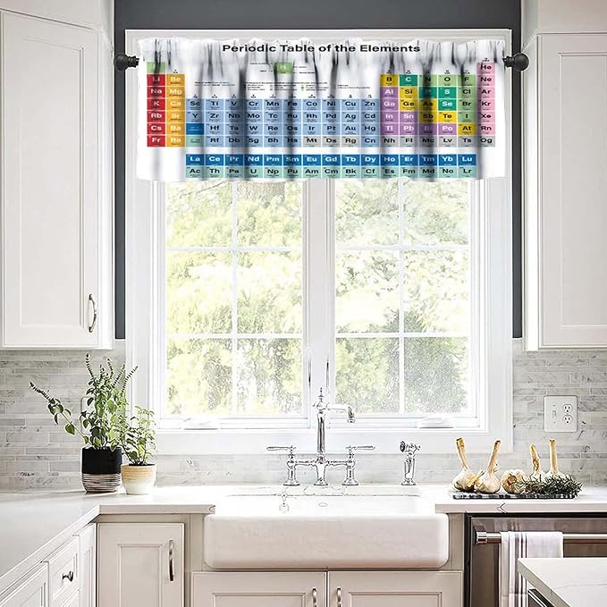 Periodic Table Valance, Modern Science Educational Learning Knowledge Short Window Drapes for Studernts Kids Teatcher School Classroom Bedroom Kitchen, 54x18Inch
