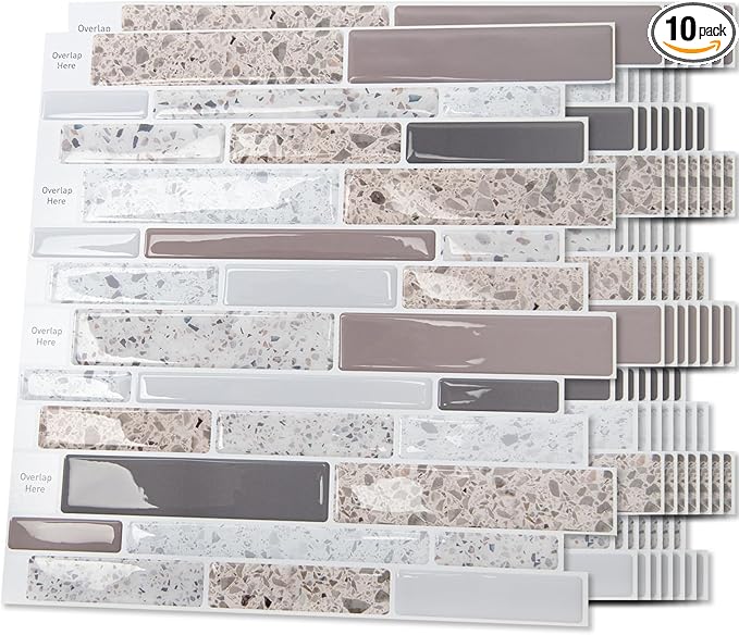 Art3d Backsplash Tile for Kitchen Peel and Stick, 10 Sheets Self-Adhesive Wall Tiles for Kitchen, Bathroom Back Splashes, 12"x12", Terrazzo