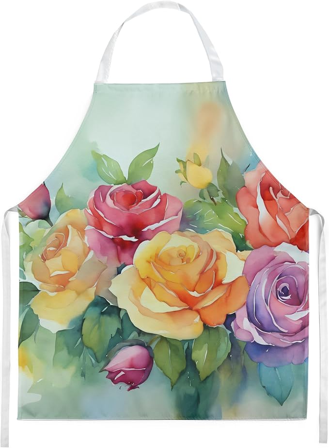 Caroline's Treasures Roses in Watercolor Apron Cooking Kitchen Server Baking Crafts Gardening for Adult Women Men, Unisex, Large, Multicolor