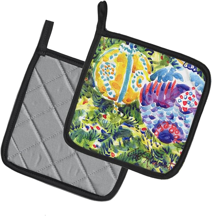 Caroline's Treasures 6120PTHD Christmas Tree Yellow and Purple Ornaments Pair of Pot Holders Kitchen Heat Resistant Pot Holders Sets Oven Hot Pads for Cooking Baking BBQ, 7 1/2 x 7 1/2