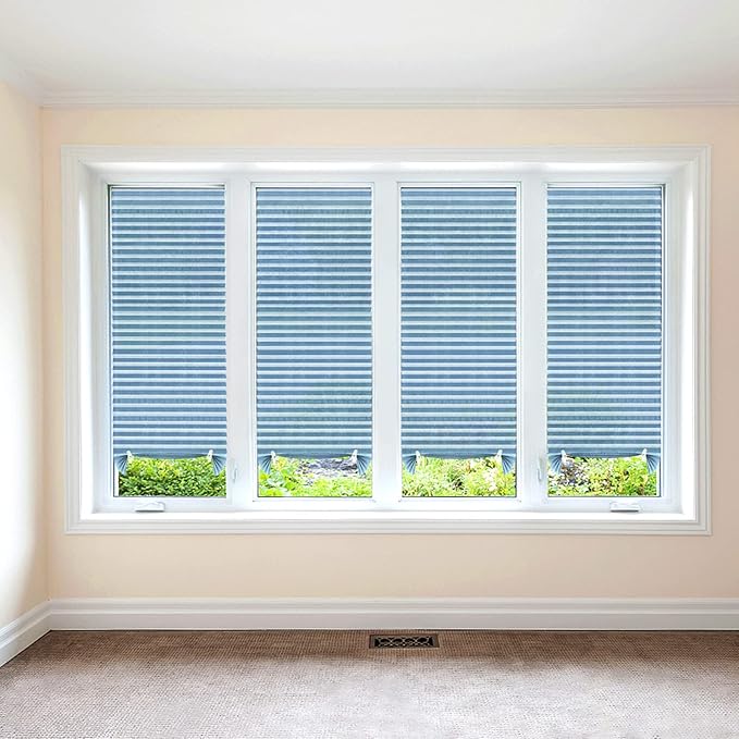 MALOKI Pleated Window Blinds,Temporary Blinds Cordless No Drill Paper Shades for Window Door Stick on No Screw Room Darkening Shades for Bedroom Bathroom Kitchen