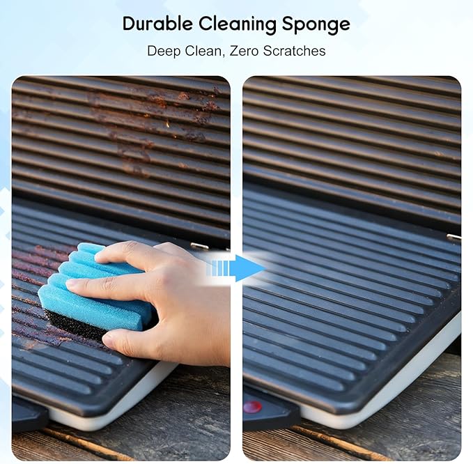 2-Pack Cleaning Sponge 12207 and 1-Pack Grill Scraper for George Foreman Grill, Kitchen Sponges and Scraper Compatible with Most Other Indoor & Outdoor Grills with Grooves and Sandwich Makers