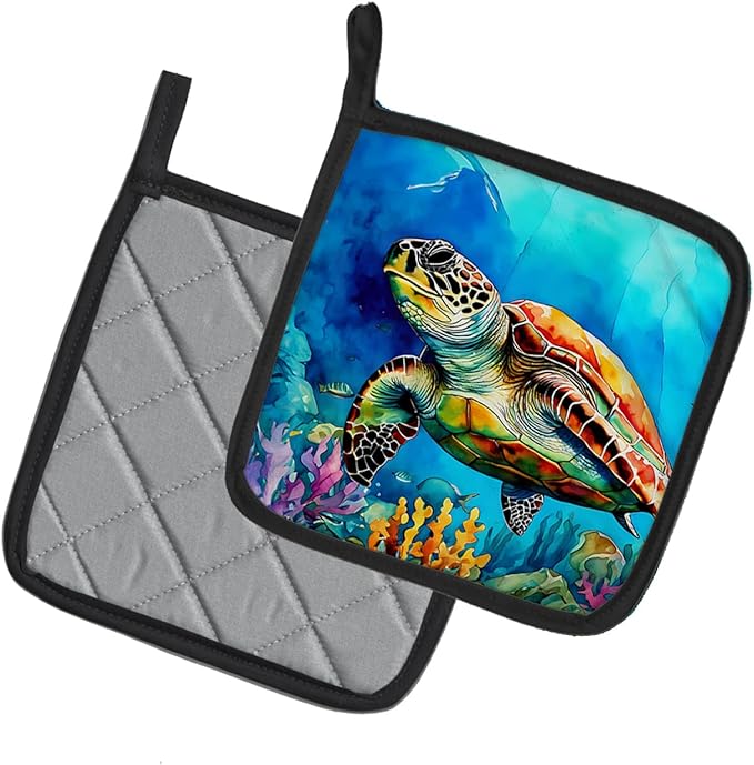 Caroline's Treasures Loggerhead Sea Turtle Pair of Pot Holders Kitchen Heat Resistant Pot Holders Sets Oven Hot Pads for Cooking Baking BBQ, 7 1/2 x 7 1/2
