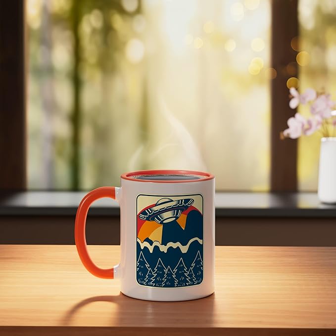 Ufo Alien Vintage Retro Ceramic Mug, Orange/White