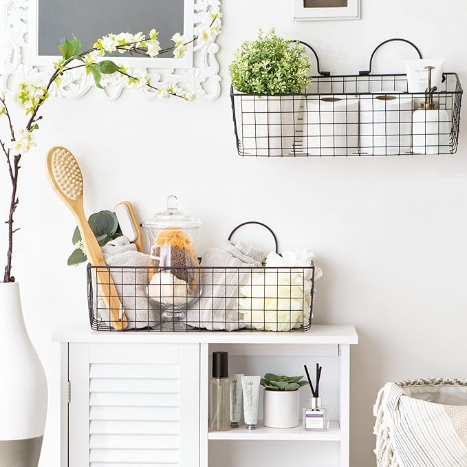 DII Farmhouse Vintage Décor, Wire Wall Basket, Assorted, Black, 2 Piece (Pack of 2)