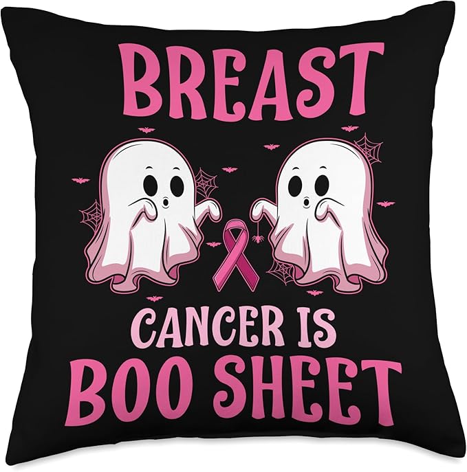 Halloween Fight Breast Cancer Pink Ribbon Support Breast Cancer is Boo Sheet Throw Pillow, 18x18, Multicolor