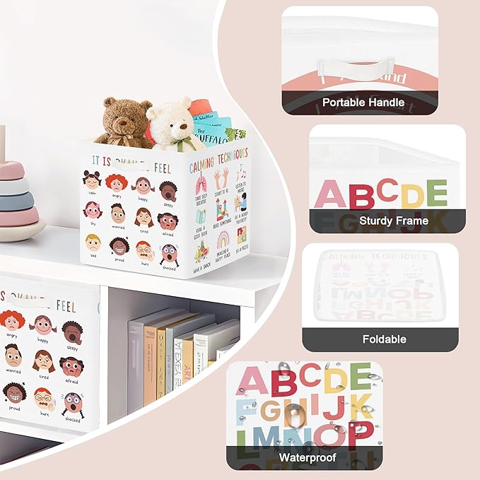 Clastyle Learning Education Kid Storage Basket Set Rainbow Inspiration Words Foldable Closet Clothes Organizer Nursery Toddler Toy Bin BoyGirl Book Shelf Basket