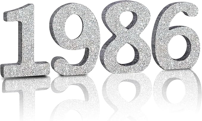 TONIFUL 4 Inch 1986 Silver Glitter Table Centerpiece Sign 1986 Number Block for 40th Birthday Decoration,Fourty Years Old Birthday Table Decoration,Class of 1986 Reunion Decorations or Anniversary