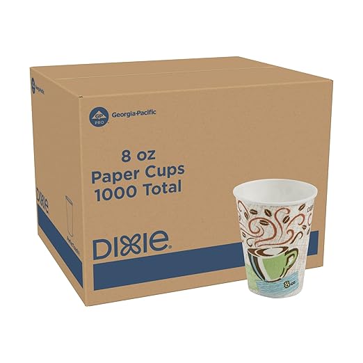 Dixie PerfecTouch 8 oz Paper Coffee Cups By GP PRO, Coffee Haze Design, 1000 Count (50 Disposable Cups Per Sleeve, 20 Sleeves Per Case), 5338CD