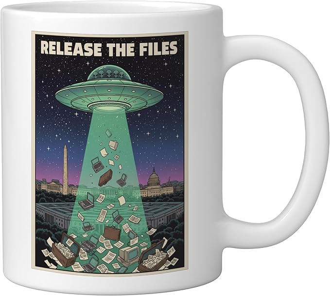 Release the Files UFO Disclosure UAP Alien Conspiracy Ceramic Mug, White