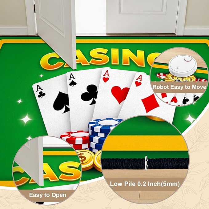 8x10 Area Rugs for Bedroom Boho Washable Man Cave Rug for Living Room Casino Theme Playing Cards Poker Chips Dollar Coins Soft Rubber Backed Non-Slip Large Carpets for Boys