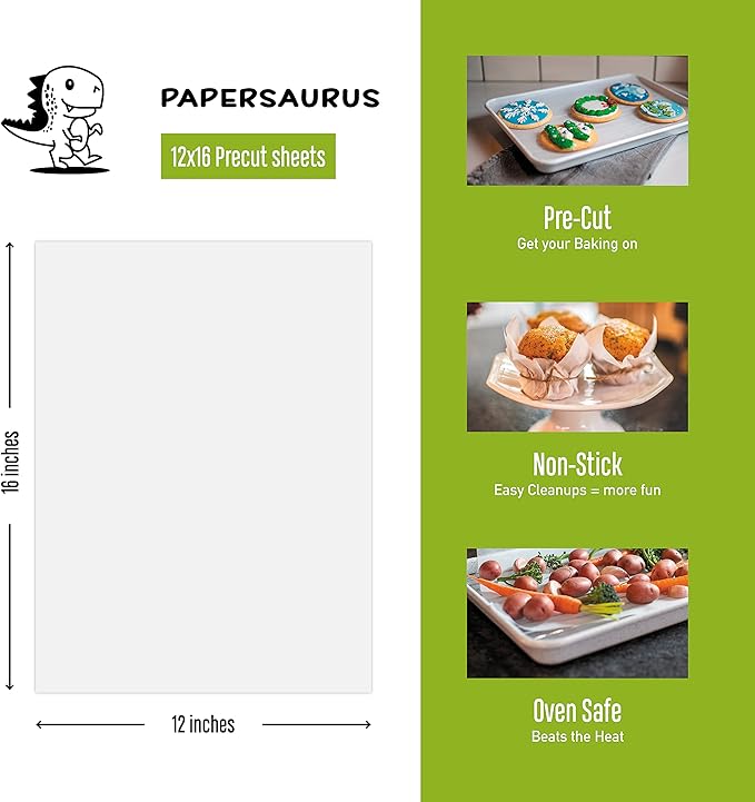 The Paper Store Pre-Cut Parchment Paper Sheets – 12”x16”, Non-Stick, Unbleached for Oven Cooking, Baking, and Air Frying, 350 Sheets