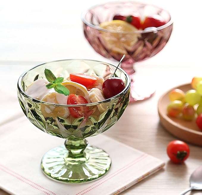 Bowls for Kitchen Glass Bowl Salad Bowl Glass for Dessert Mill Shake Goblet Glass Embossed Ice Cream Cup European Creative Salad Plates 300ml for Snack, Dessert (Color : 1) (J)