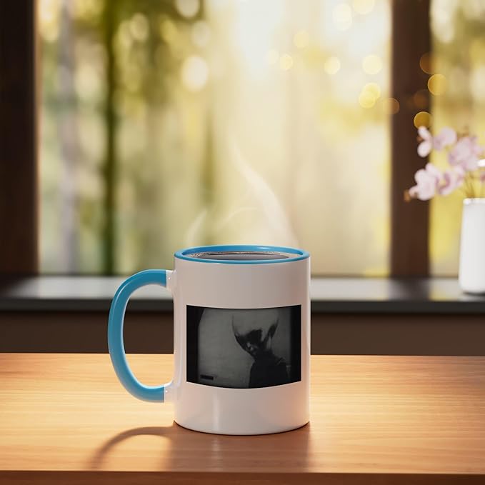 Skinny Bob Alien 1961 KGB Video Real Alien Grey Ceramic Mug, Blue/White