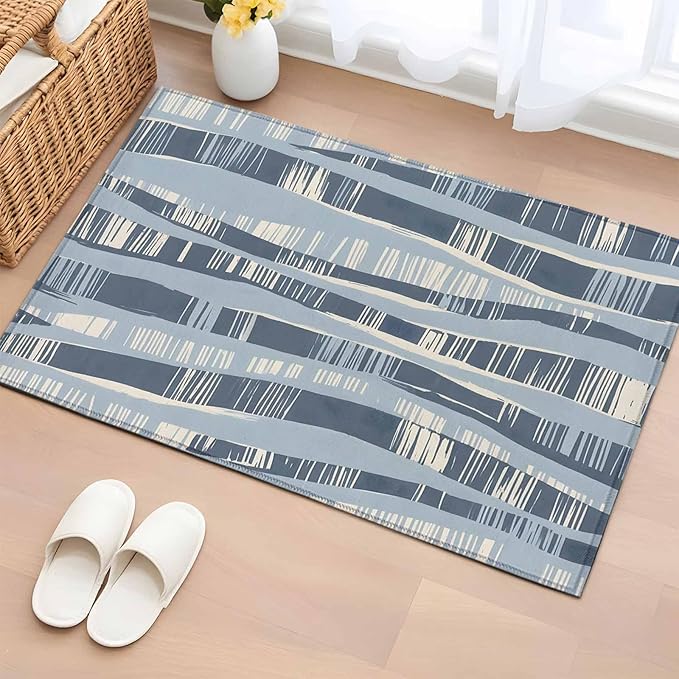 Area Rug 2x3ft, Navy Blue Ocean Waves Coastal Horizon Washable Rugs for Living Room Bedroom, Abstract Art Soft Non-Slip Area Rugs Rectangle Floor Carpet for Dining Room