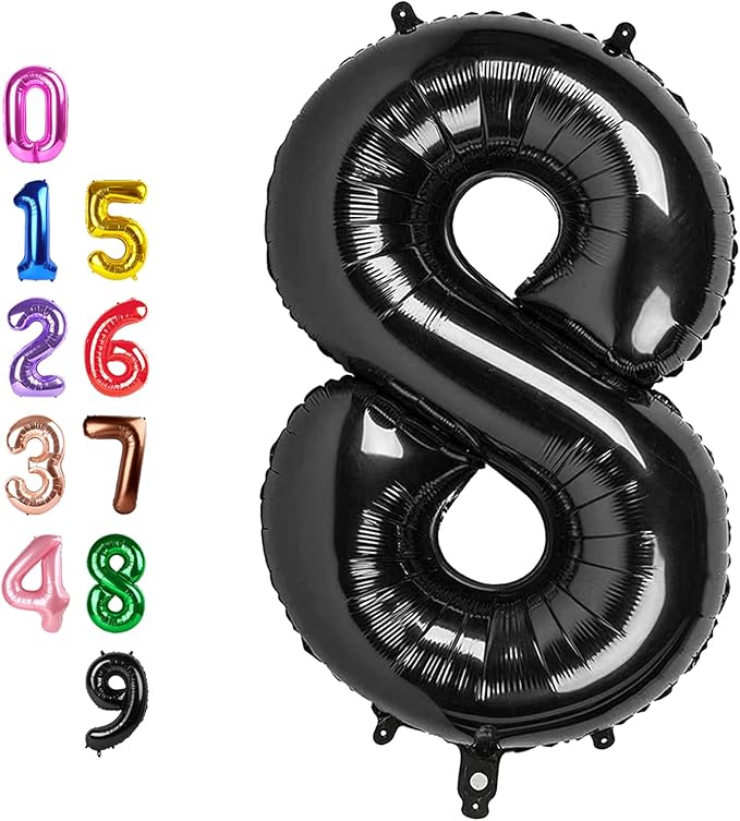 Numbers 8 Balloon 40 Inch, Black Birthday Decorations For Women Men, Number Balloons for 8, 18, 28 Wedding, Anniversaries, Celebration, Graduation