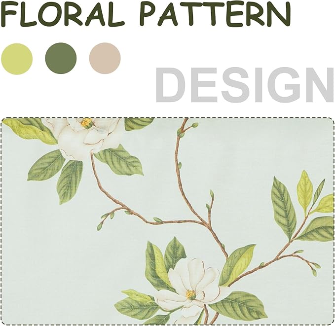 Leeva Blue Farmhouse Window Valance - Whimsical Floral Design with Linen Textured Fabric, Decorative Rod Pocket Curtain Valance for Living Room Kitchen Bathroom & Basement, 52x18 Inches