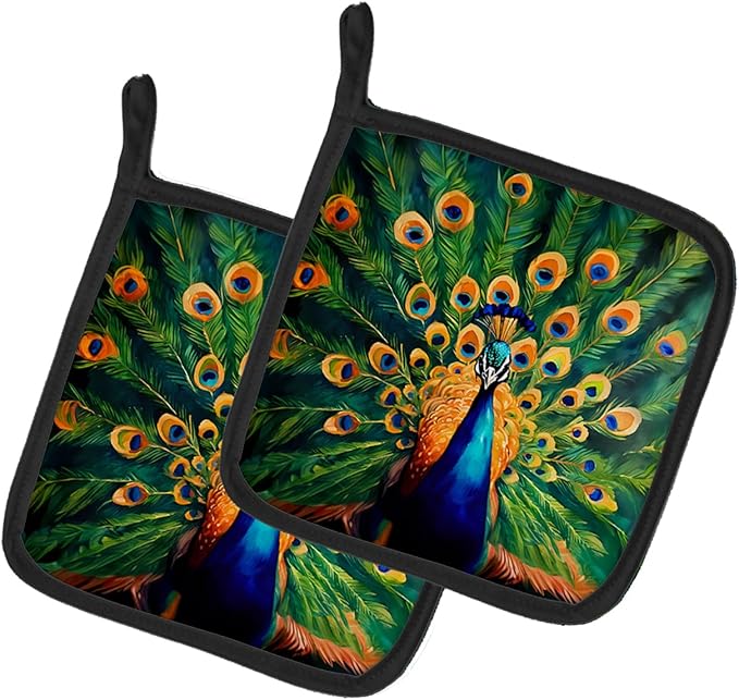 Caroline's Treasures Peacock Pair of Pot Holders Kitchen Heat Resistant Pot Holders Sets Oven Hot Pads for Cooking Baking BBQ, 7 1/2 x 7 1/2