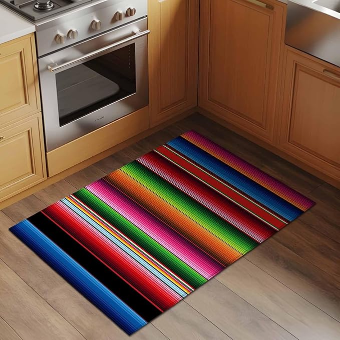 Area Rug 2x3ft, Mexico Art Colorful Stripes Washable Rugs for Living Room Bedroom, Color Gradient Lines Soft Non-Slip Area Rugs Rectangle Floor Carpet for Dining Room