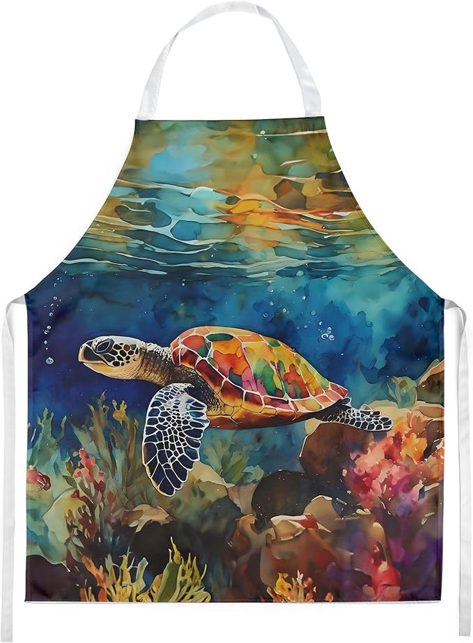 Caroline's Treasures Loggerhead Sea Turtle Apron Cooking Kitchen Server Baking Crafts Gardening for Adult Women Men, Unisex, Large, Multicolor