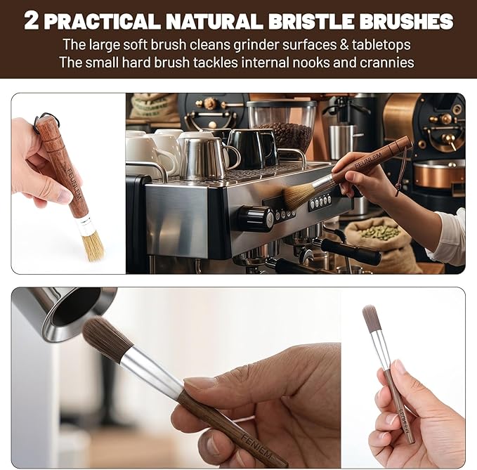 Coffee Grinder Cleaning Kit, Espresso Machine Brush Set - 6Pcs with Group Head Brush, Long-reach Brush, Walnut Wood Brush, Air Blower for Coffee Cleaner, Espresso Tools (Air Blaster+5 Brush)