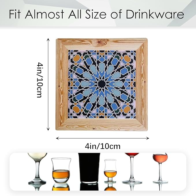 5-Pack Square Ceramic – Heat-Resistant Stone Drink Mats for Table, Modern Design for Coffee Table, Home Decor or Housewarming Gift (Cool-Toned Starburst with Blue and Aqua Accents)