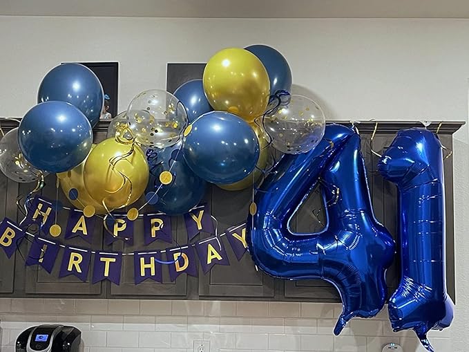 Dark Blue Balloon 4 Number for 4th Birthday Decorations, 40 Inch Big Number Balloons for 4 14 40 Anniversaries Celebration Graduation Wedding