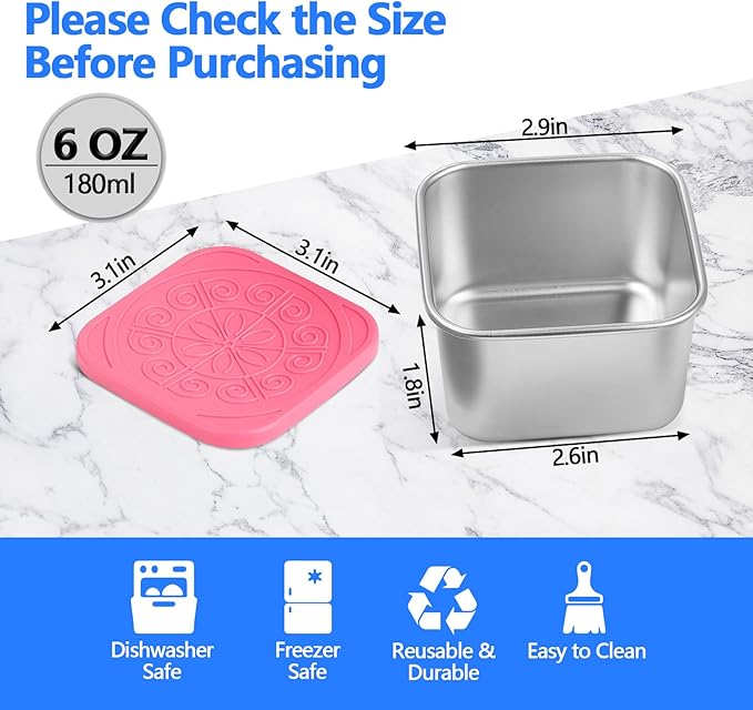 6 Pack Stainless Steel Food Storage Containers with Lids, 6 oz Small Snack Containers Leak Proof Snack Boxes & Meal Prep Lunch Boxes for School, Daycare, Picnic, Summer Camp