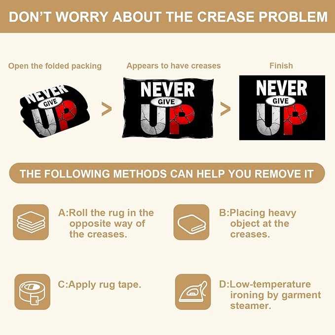 9x12 Area Rugs for Bedroom Boho Washable Man Cave Rug for Living Room Never Give Up Motivational Typography Cracked Lettering Design Soft Rubber Backed Non-Slip Large Carpets for Boys