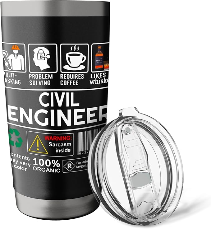 Civil Engineer Job Label Sarcasm Skills Coffee Whiskey Stainless Steel Insulated Tumbler