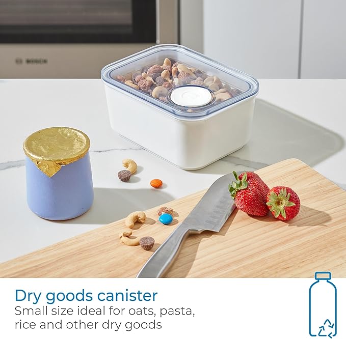 iDesign Recycled Plastic Small Dry Goods Kitchen Canister with Airtight Lid – 6.34" L x 4.79” W x 2.97” H, White