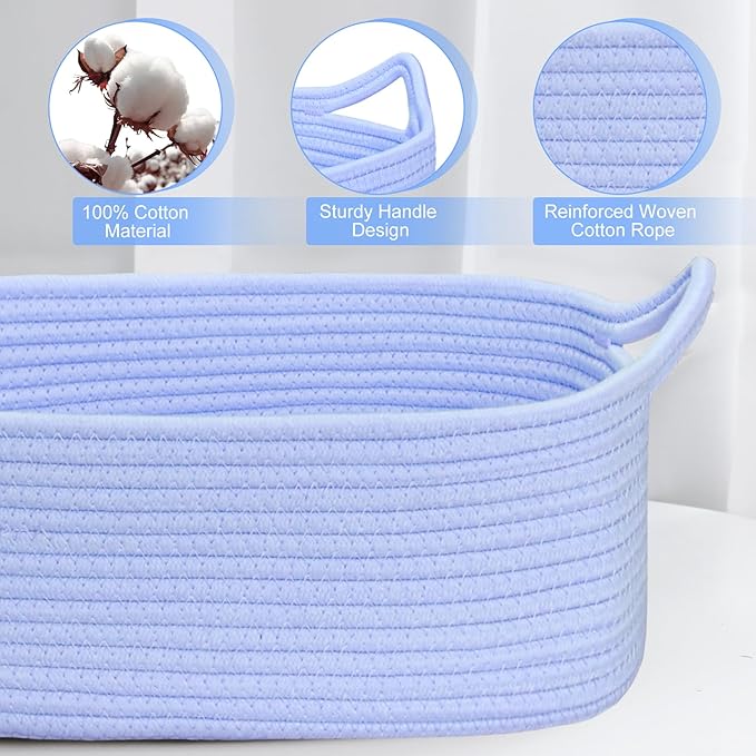 ABenkle Small Storage Basket with Handles, Cotton Rope Woven Dog Cat Toy Bin, Decorative Shelves Closet Organizing for Nursery Laundry Bedroom Bathroom, 14.2''x 11''x 5.1''