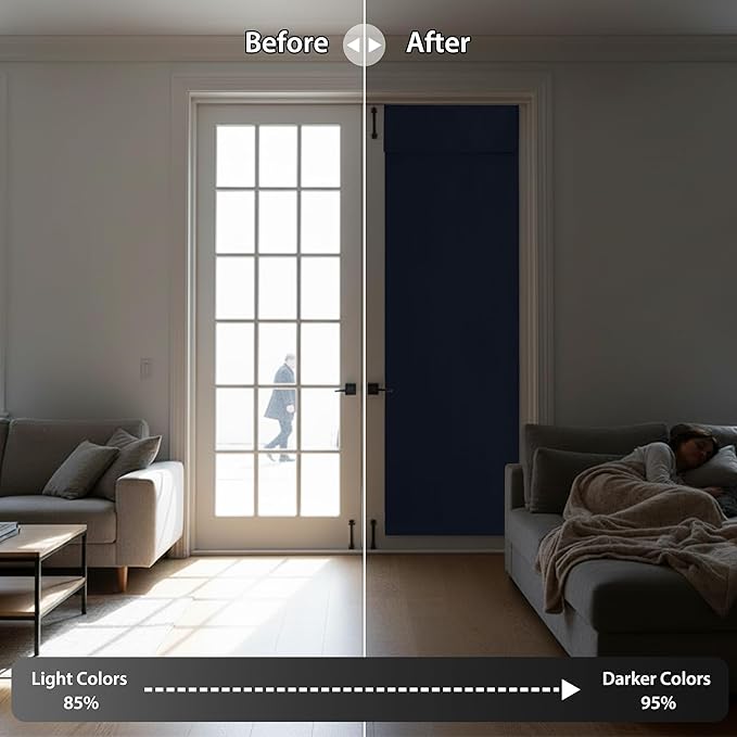 RYB HOME Blackout Door Curtain - Privacy Thermal Insulated Front/Tricia/Patio/French Door Window Curtains Sidelight Curtain Tie up Shade, W30 x L40 inch, 1 Panel, Navy