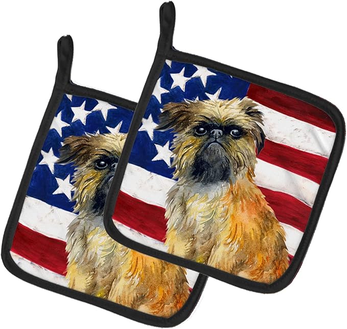 Caroline's Treasures BB9687PTHD Brussels Griffon Patriotic Pair of Pot Holders Kitchen Heat Resistant Pot Holders Sets Oven Hot Pads for Cooking Baking BBQ, 7 1/2 x 7 1/2