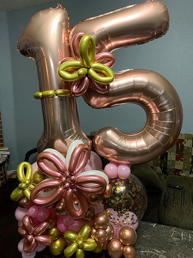 40 Inch 15 Number Balloon, 15 51 Birthday Balloon, Rose Gold Party Decoration for 15th Birthday Party Decoration, Promotion Events Decor, Photo Prop,