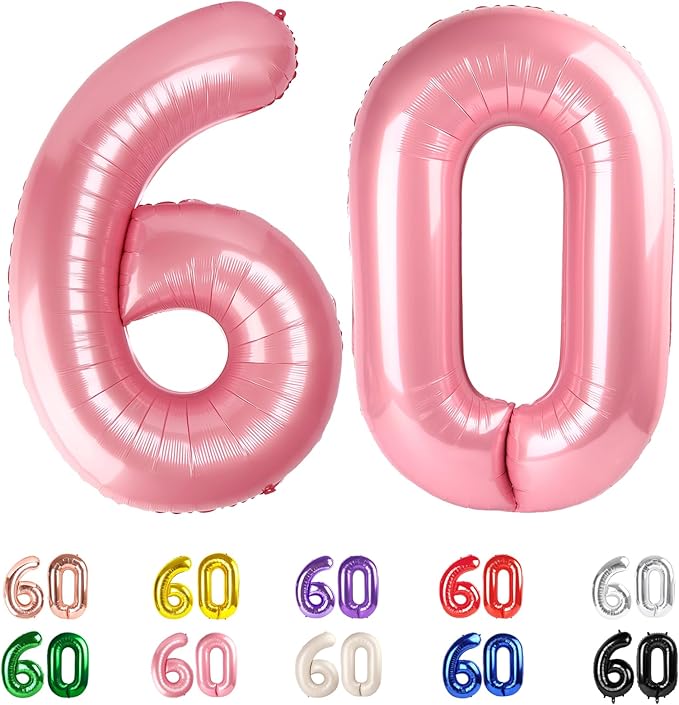 60 Balloon Numbers, Happy 60th Birthday Decorations for Men Women, Pearl Pink Number 60 Balloons Party Decorations for Wedding, Celebration Party, Graduations