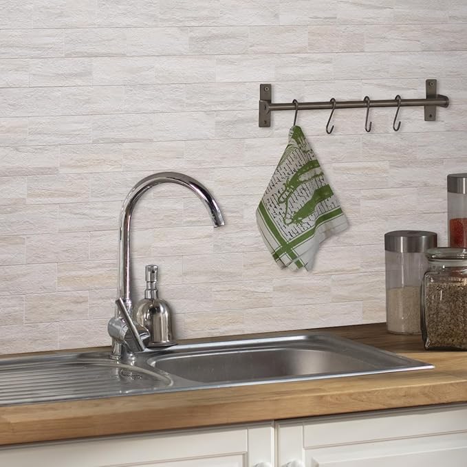 AULIGET 4-Piece Beige Slate Peel and Stick Backsplash Wall Tiles, 3" x 6" PVC Faux Stone Stick on Tile for Backsplash Kitchen, Bathroom, Laundry Room, Camper, Fireplace