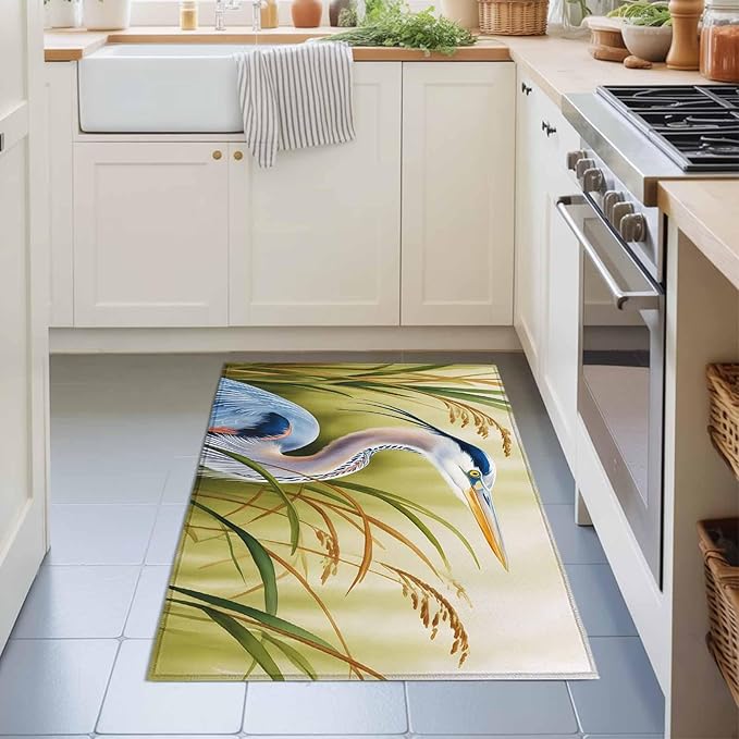 Area Rug 2x3ft, Natural Bird Wetland Landscape Washable Rugs for Living Room Bedroom, Wild Heron Grass Soft Non-Slip Area Rugs Rectangle Floor Carpet for Dining Room