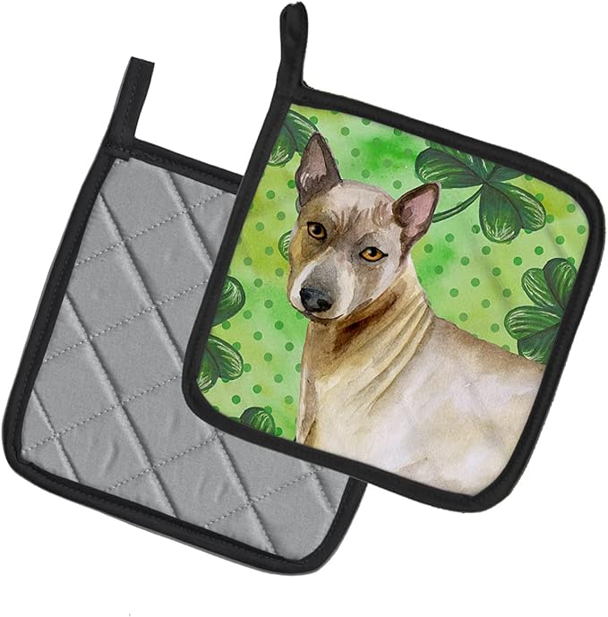 Caroline's Treasures BB9854PTHD Thai Ridgeback St Patrick's Pair of Pot Holders, Green Kitchen Heat Resistant Pot Holders Sets Oven Hot Pads for Cooking Baking BBQ, 7 1/2 x 7 1/2