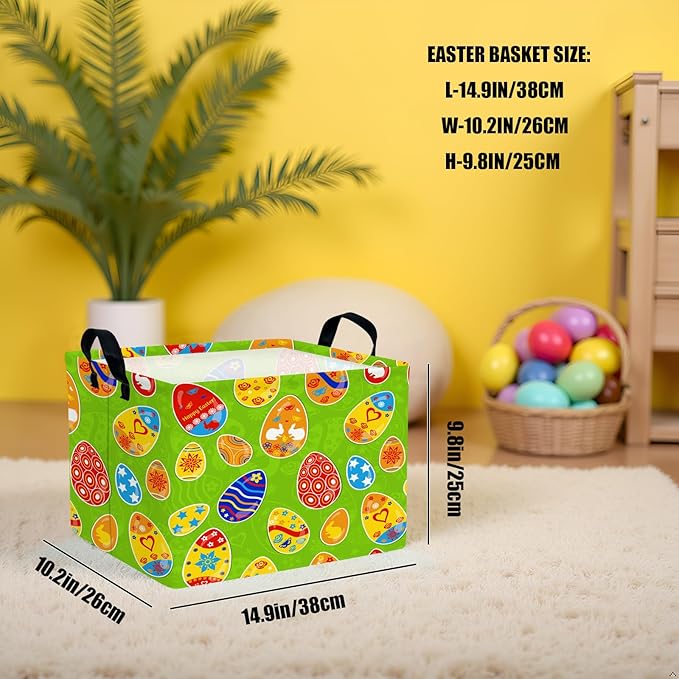 Large Rectangular Cute Kid Easter Basket Empty Bunny Eggs Easter Basket Gift Spring Room Storage Organizer Décor (E-08)